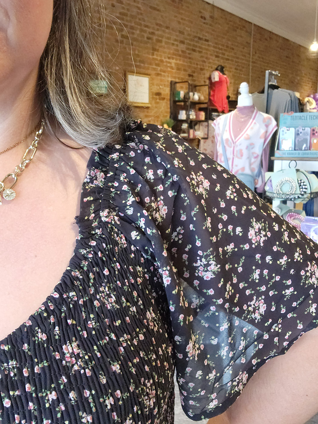 Sheer Floral Smocked Dress