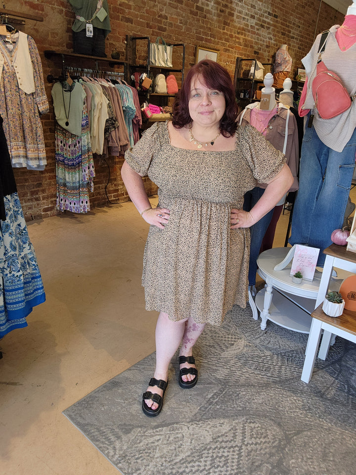 Smocked Chiffon Leopard Dress