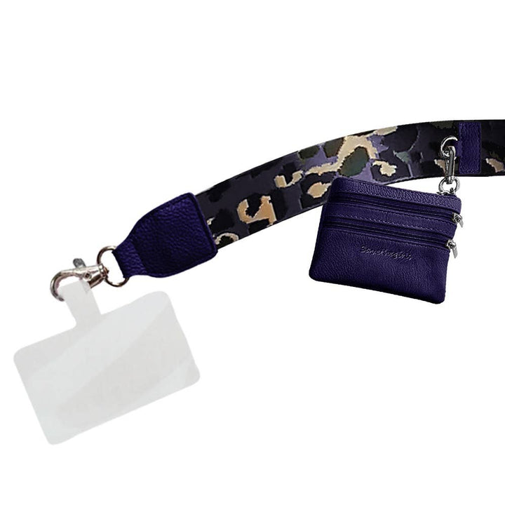 Navy Leopard Clip & Go Strap with Pouch