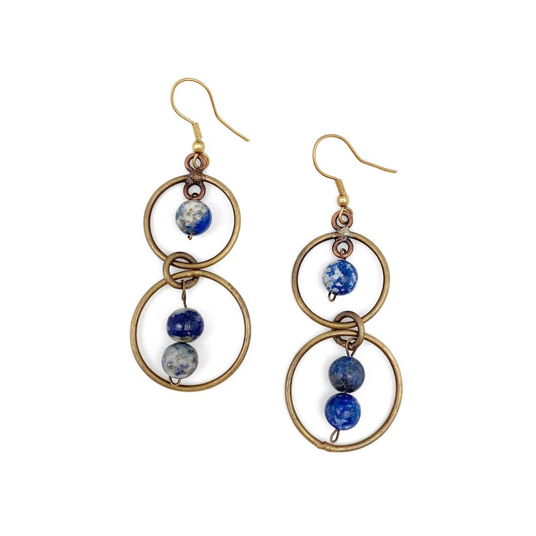 Antique Brass Lapis Lazuli Earrings
