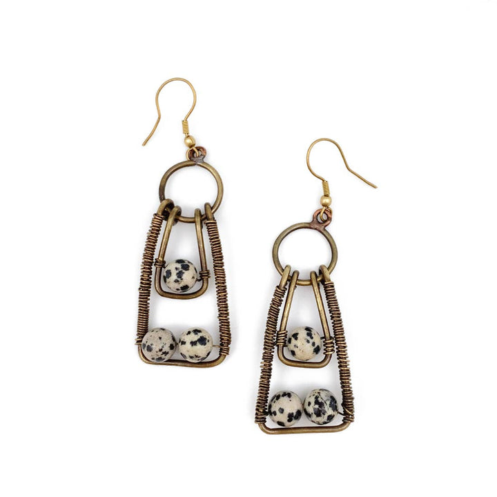 Antique Brass Dalmatian Jasper Earrings